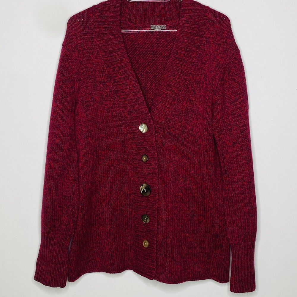 J. Jill Cardigan Sweater Women M/L Burgundy Pink Black Button Front Cozy Fall